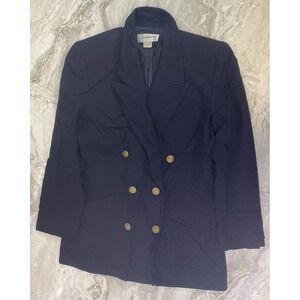 Liz Claiborne Navy Blazer Size 10 Career Brass Buttons 100% Wool VTG